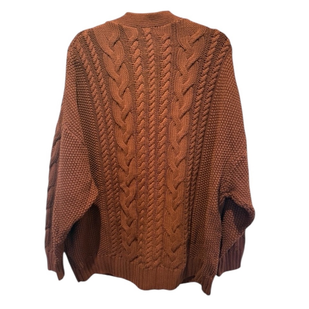 Quince 100% Organic Cotton Oversized Cable Knit Cardigan Redwood Brown Large - Picture 6 of 10
